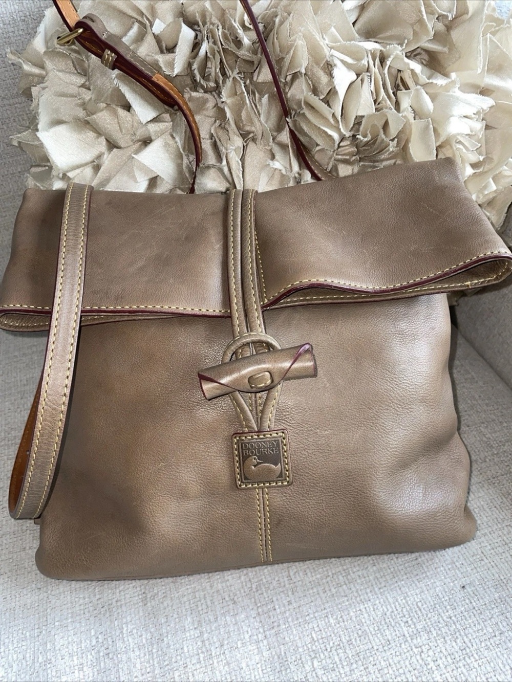 Dooney & Bourke Taupe/Brown Convertible Leather Crossbody